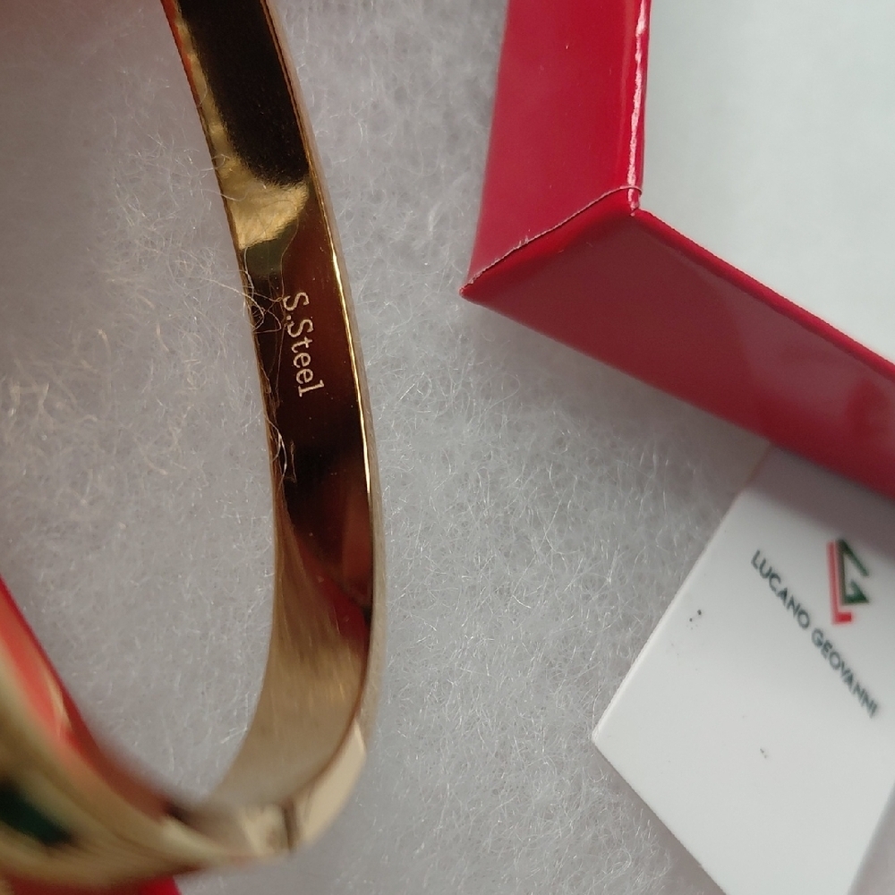 Stainless Steel Gold and Green Gemstone Bracelet - Picture 3 of 5